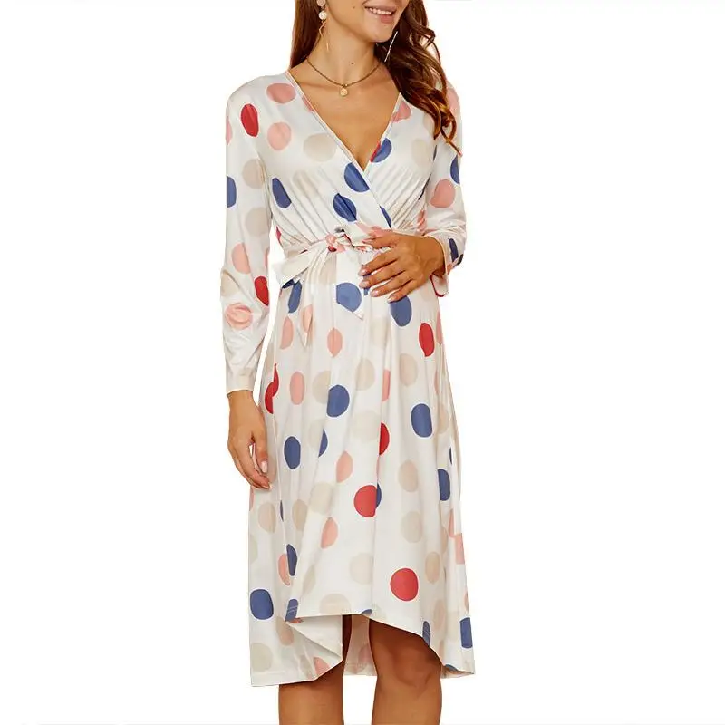 
Soft 95%bamboo 5%spndex Maternity Polka Dot Breast Feeding Dress 