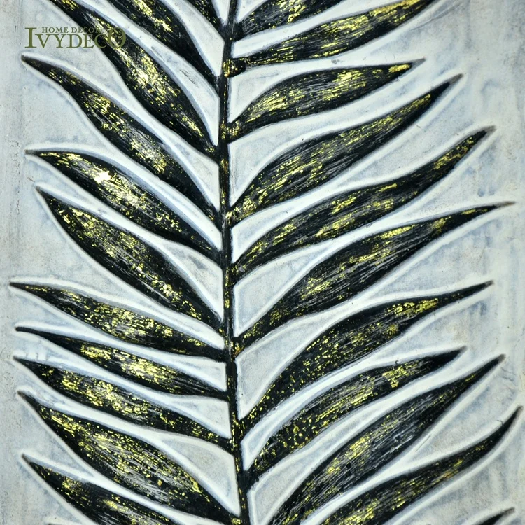 IVYDECO Antique Fern Leaf Impression Wood Frame Metal Wall Art for Livingroom