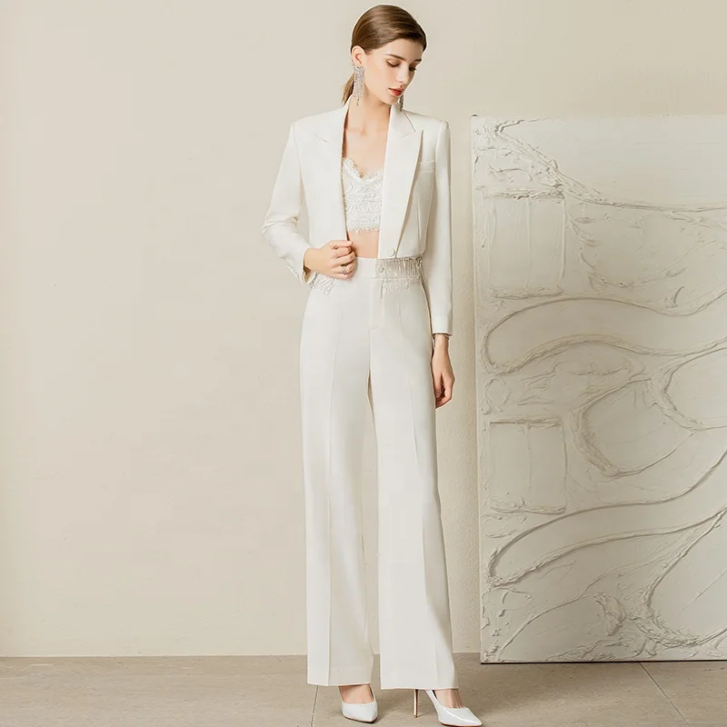 AISION women club clothes 2023 2024 latest blazer designs ladies white crop top sexy for wedding