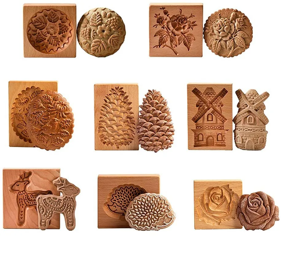 Wholesale Wooden Hand Made Cookie Mold Embossing Cookie Stamp Mold Wood Biscuit Cutter Mold For Baking