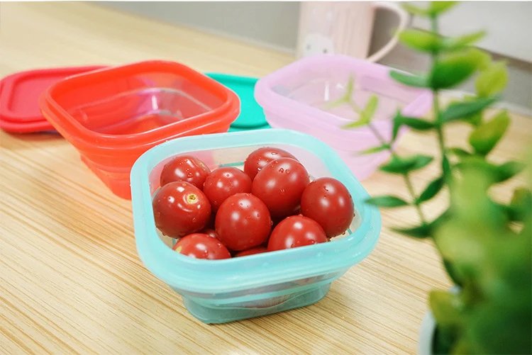 Silicone gel lunch box outdoor crisper food box folding microwave heated silicone gel bento box