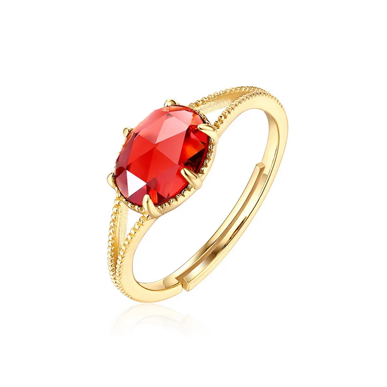 Factory Wholesale Custom Luxury Women's Engagement Anniversary Red Garnet 925 Silver Ring