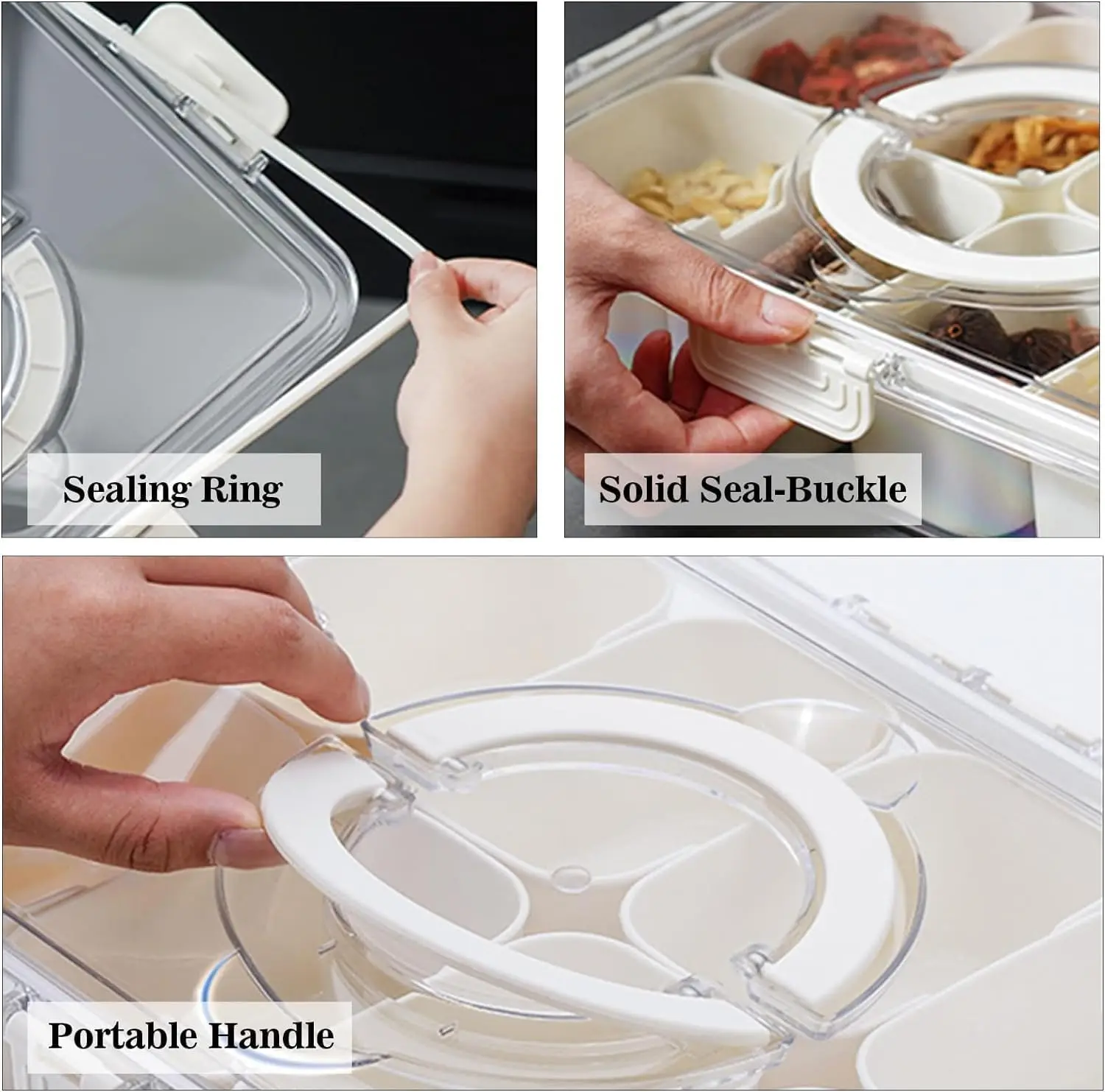 8 Compartments Snack Box Charcuterie Container  Box Divided Serving Tray Platter Organizer with Lid Handle Fruit Candy Nuts Tray