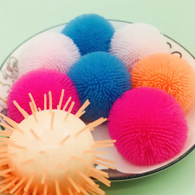 Wholesale TPR Sensory Squeeze Squish Ball Stress Relief Hairy Puffers Ball Toys for Kids Adults