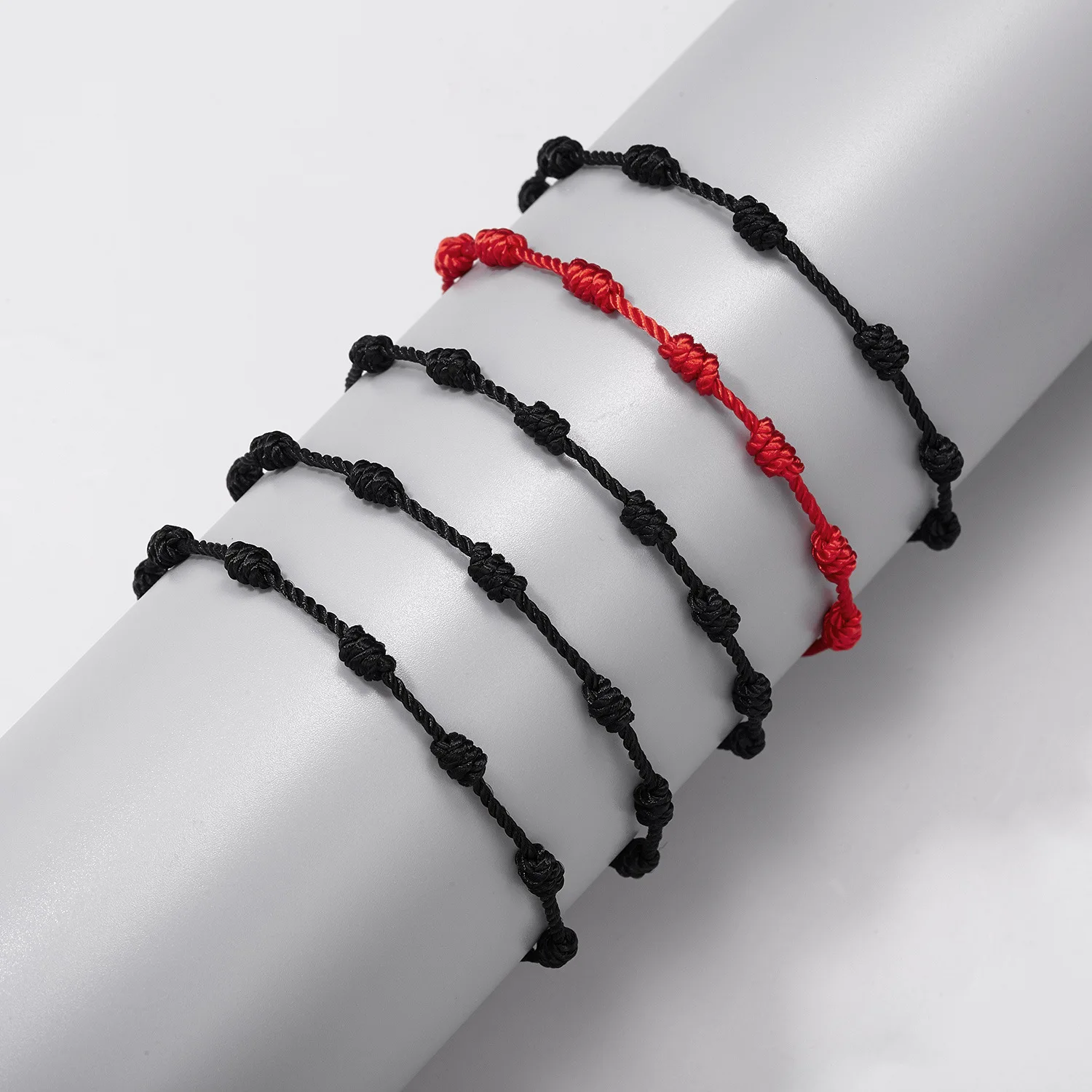 Rinhoo New Fashion Black Rope 7-Knot White Card Bracelet Lucky Friendship Weaving Adjustable Paper Card Bracelet in Stock Batch