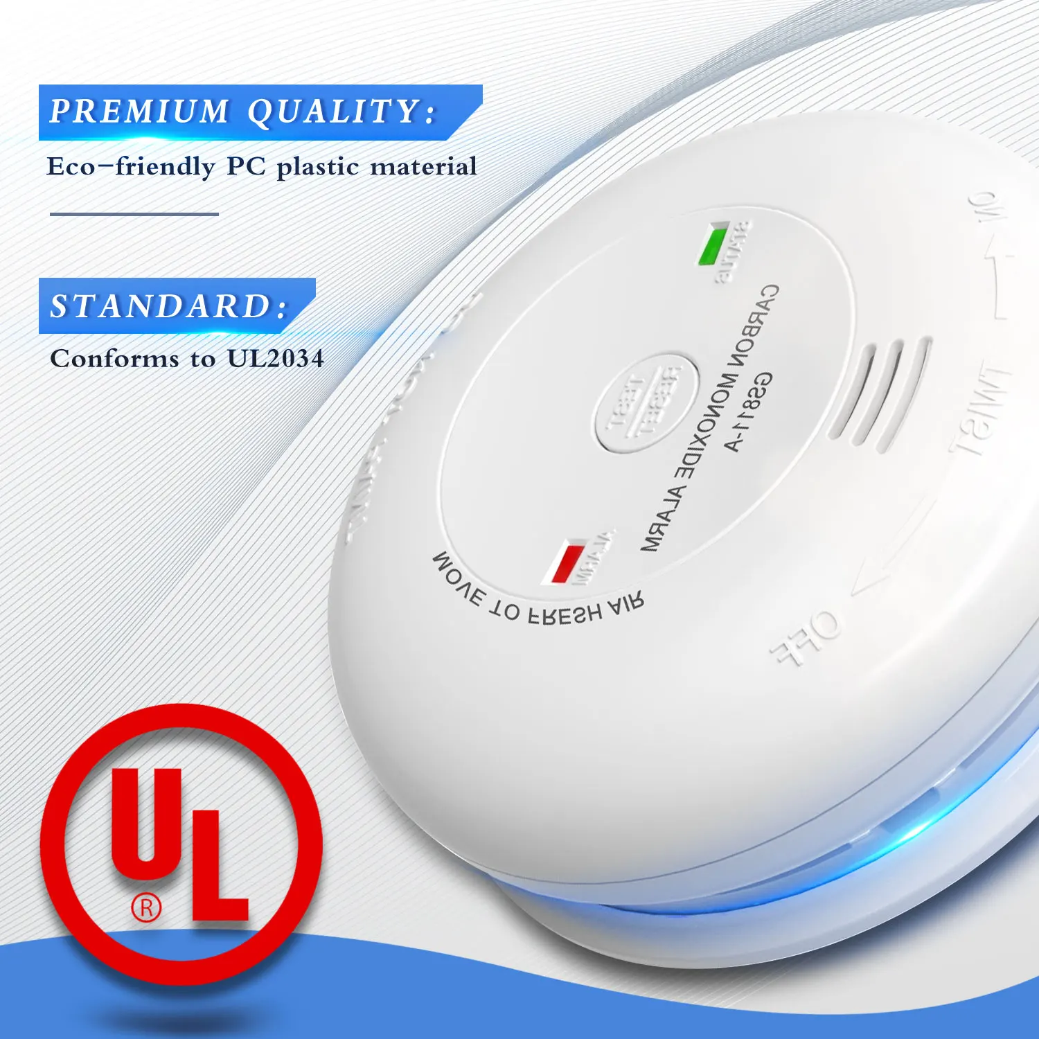 
Manufacture UL portable life use saver monoxide battery operated carbon co listed fire alarm detector 