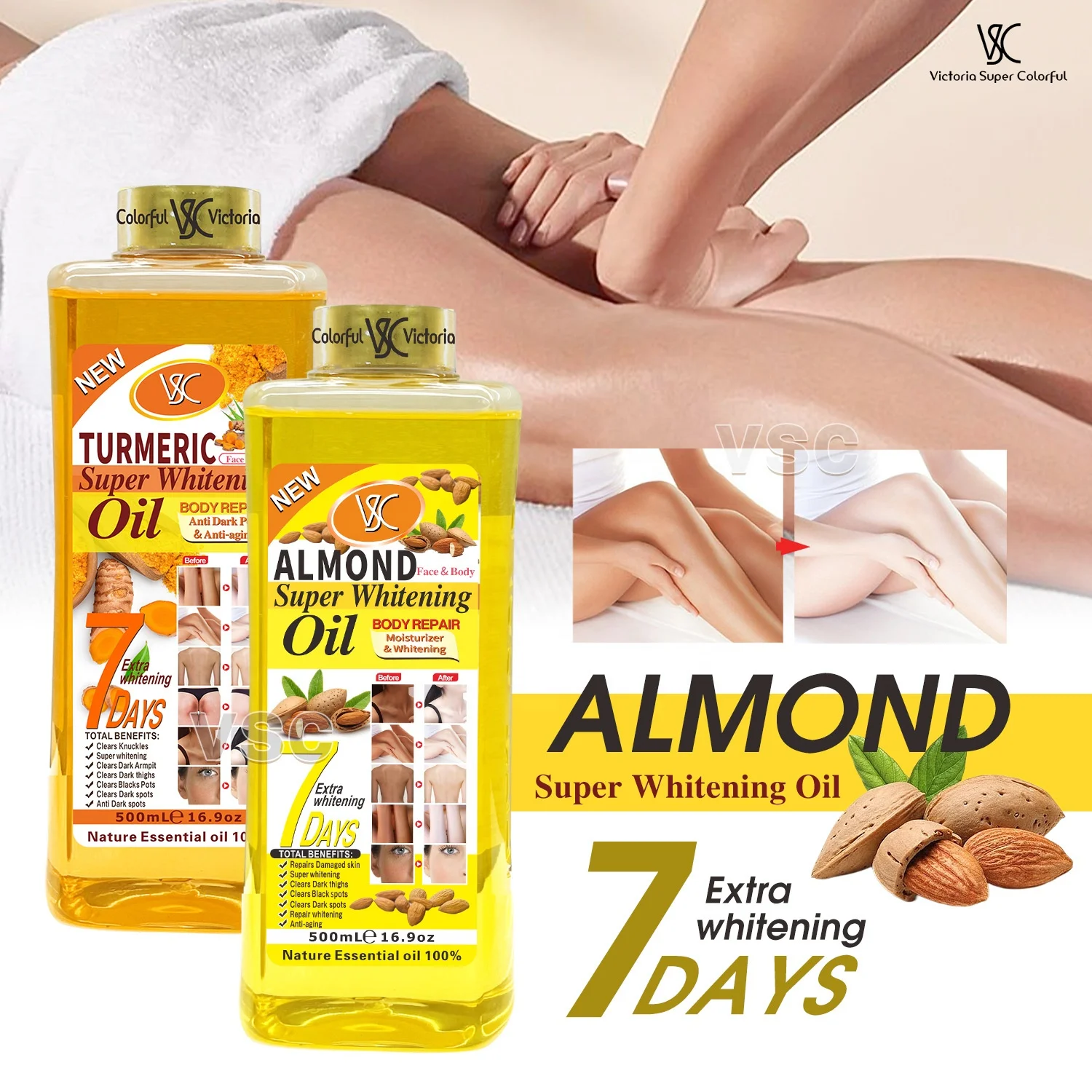 100% Natural 500ml Super Whitening Body Corrector Oil Anti Spots Turmeric Papaya Almond Rose Carrot Cocoa Butter Vitamin C Oil