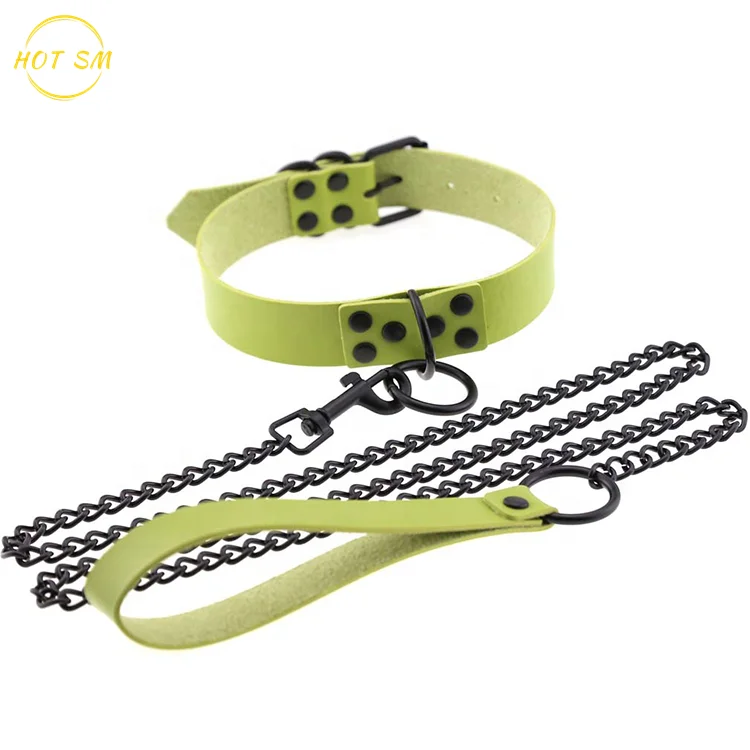 
Sexy Rivet Punk Metal Slave PU Leather Collar Traction Rope BDSM Bondage Necklace O shape Chocker 