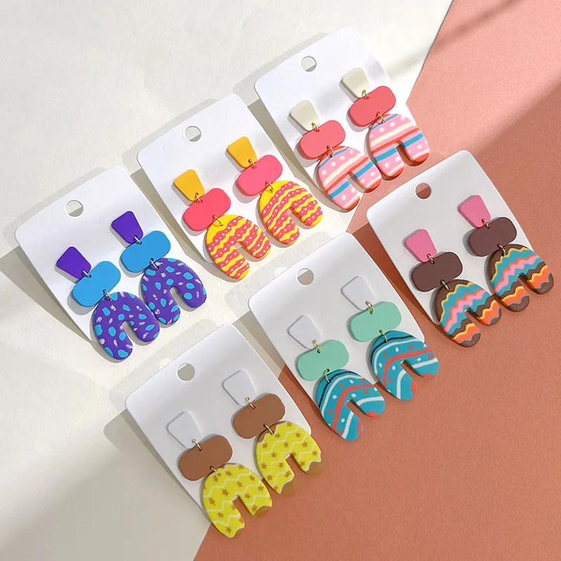 2023 Polymer Clay Jewelry U-shaped Polymer Clay Earrings Handmade Soft Round Statement Earrings Polymer Clay Earrings