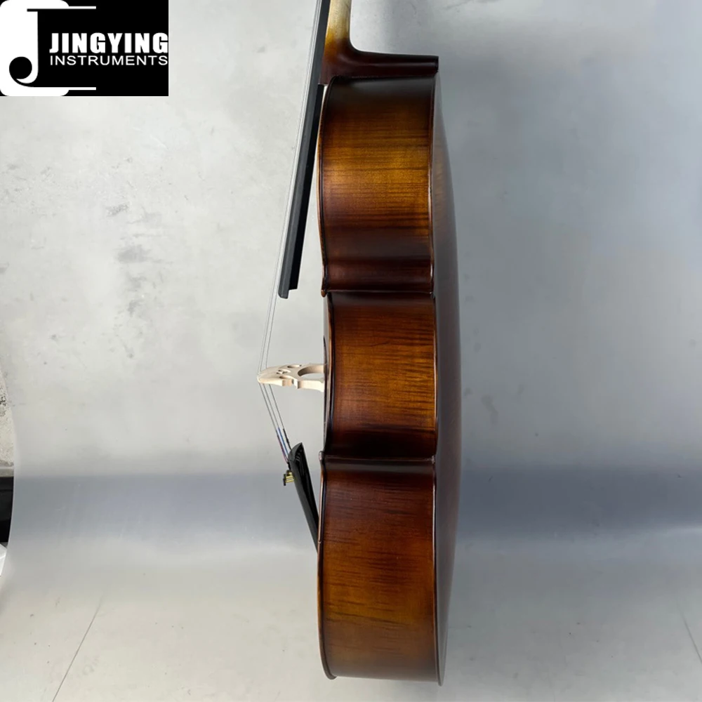 2024 Jingying Music String Instruments,JYCE-E600 Solid Wood Spruce Panel Cello Matte Flamed Maple Practice Cello