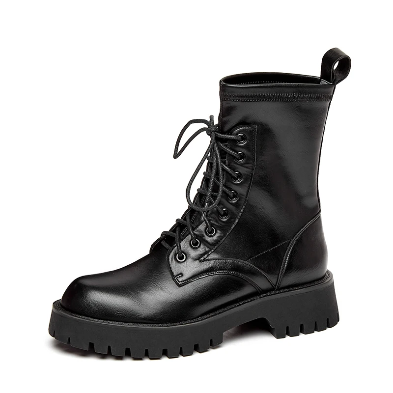 
2021 Fashion Women Combat Boots Autumn Winter Ankle Female Boots Chunky Heels Thick Platform Lace Up Casual Leisure Brown Black 