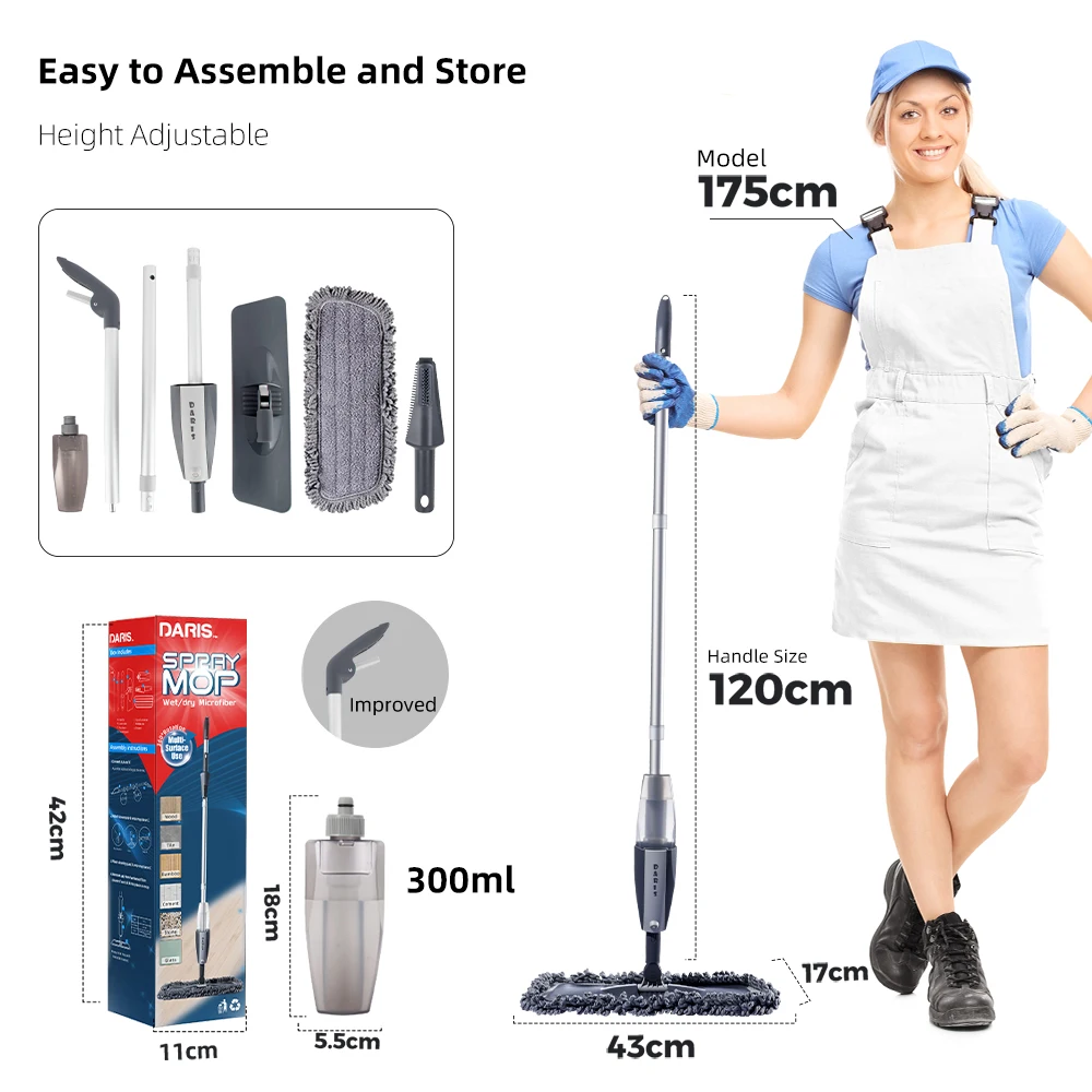 DARIS Household Cleaning Floor Toor Hand Wash Free Flat Dry Wet Lazy Mops Water Spray Mop