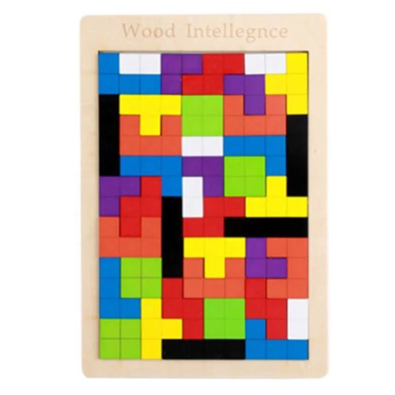 Children Wood Matching Jigsaw Colorful Tetris Jigsaw Board