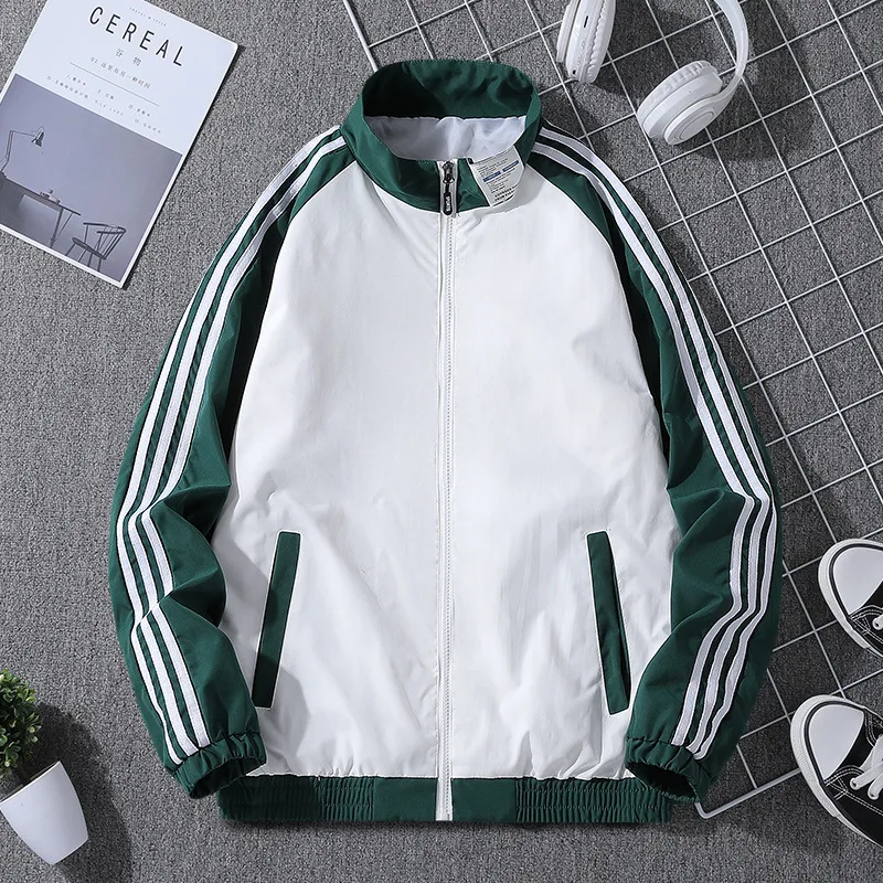 Trendy Korean-Style Cardigan - Solid Color with Three Stripes for Spring and Autumn Wear