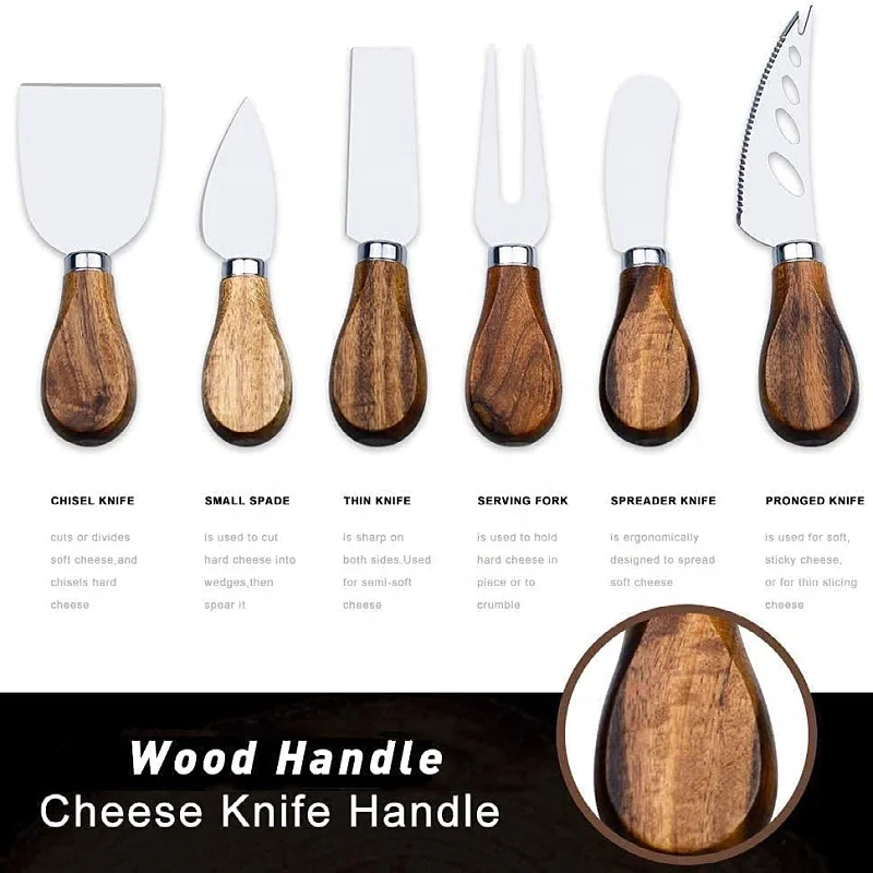 High quality cheese knife 6pcs/set cheese slicer accessories wood handle cheese tools with gift box