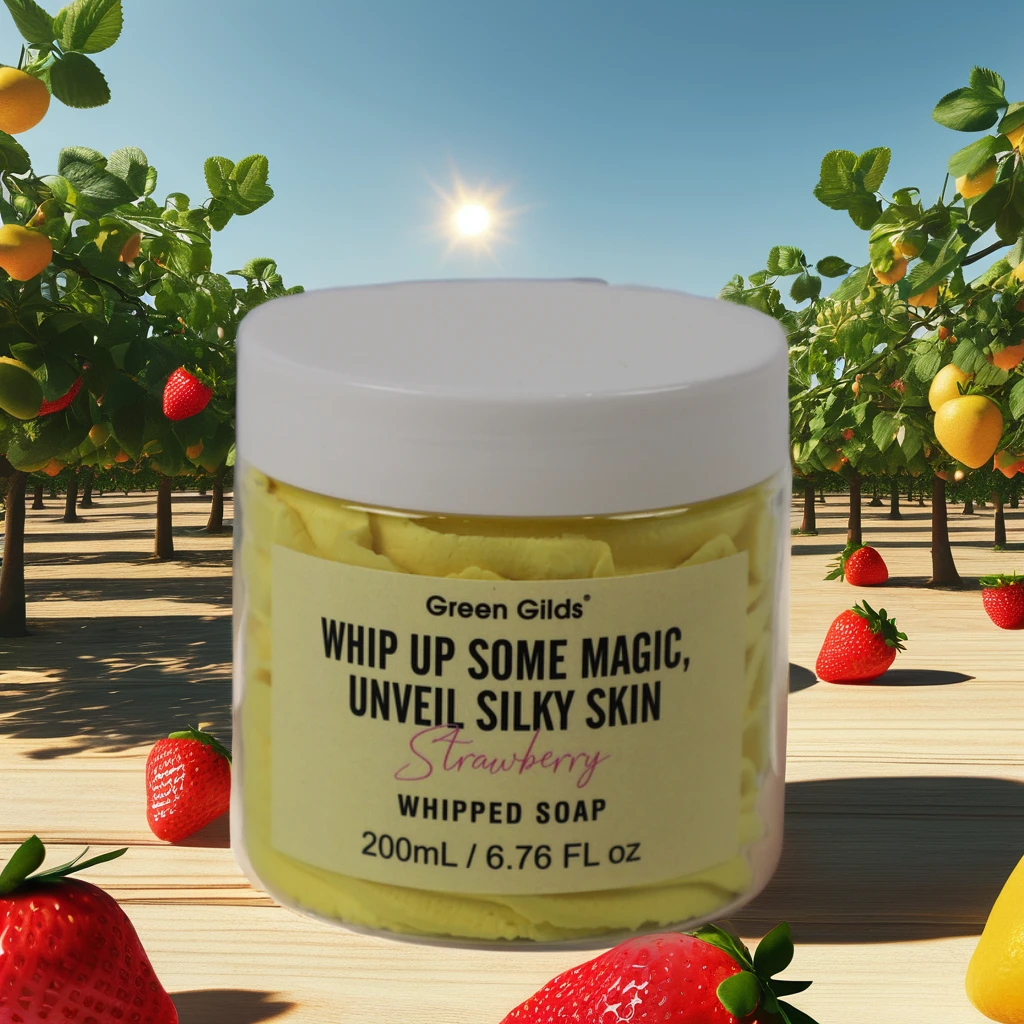 OEM Wholesale Organic Lemon Strawberry Whipped Soap Scrub Vegan Herbal Body Bath Butter for Women Shea Butter Based