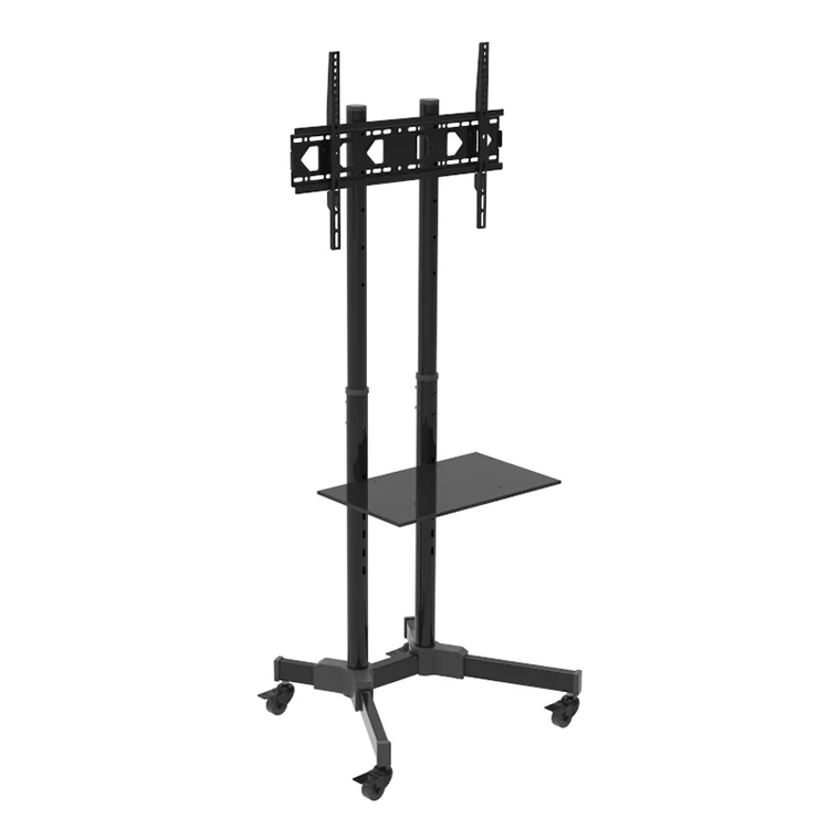 32-65 Inch Lcd Led Flat Panel Screen Mobile Stand Adjustable Height Black Rolling Tv Cart With Wheels