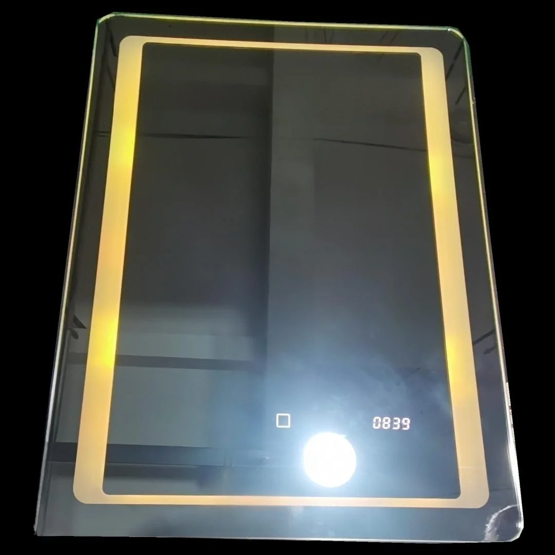 Custom 80 60 CM 5 MM Copper Free Silver Mirror Lighted With Touch Switch Defogger Led Bathroom Mirror With Digital Clock Display
