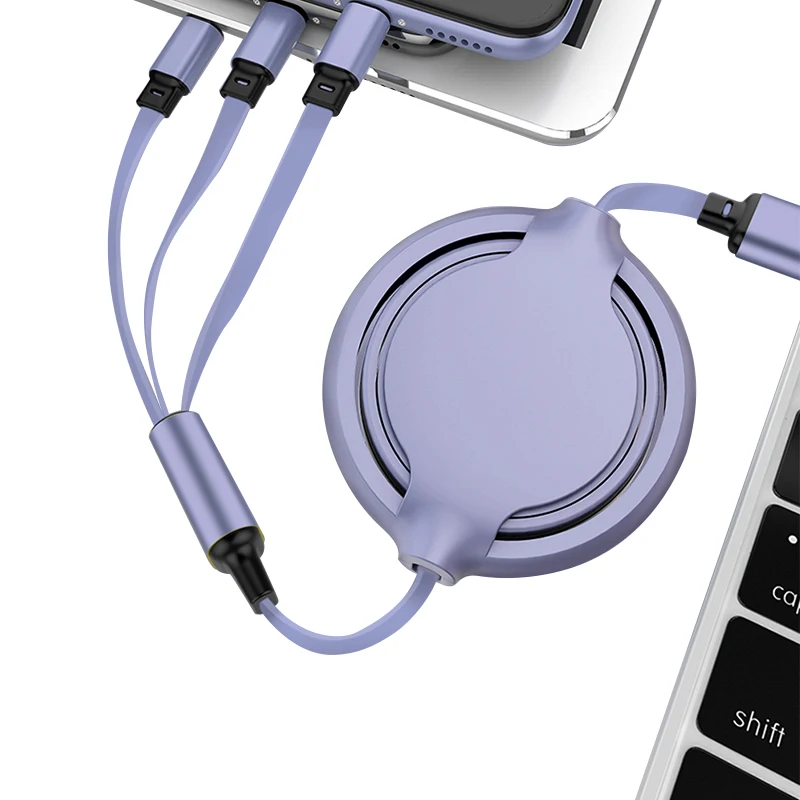 Custom logo retractable cable charging 3 in 1 cable mobile phone charger for iphone type c micro usb