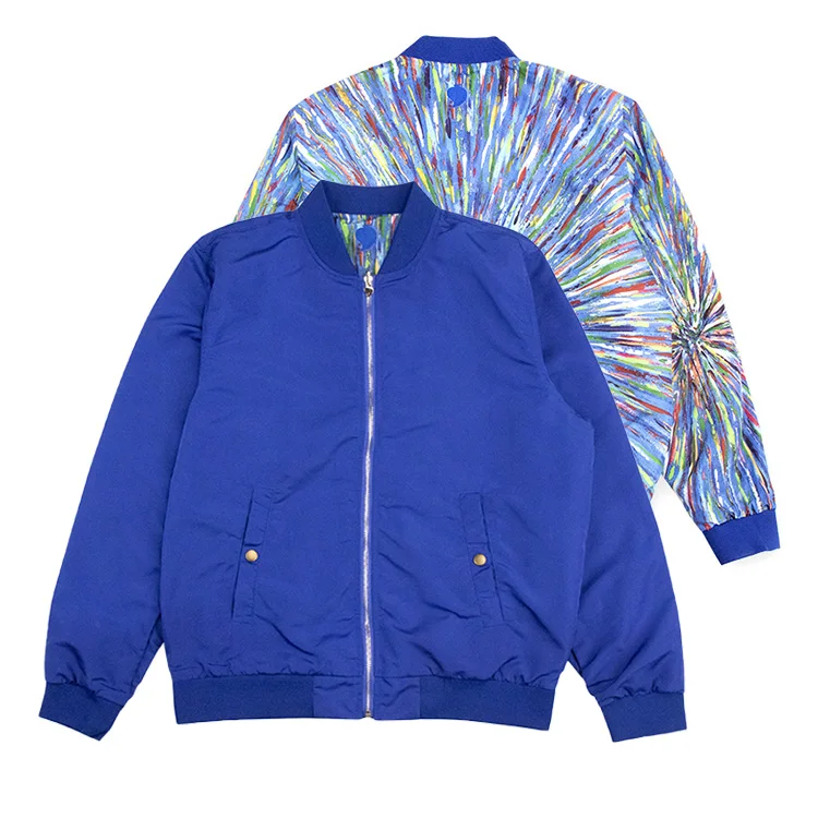 
Royal blue zip up outerwear windbreaker custom womens reversible bomber jacket 