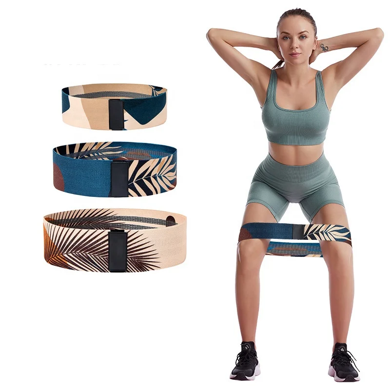 2022 Banda de resistencia custom printed fabric latex silk yoga workout fitness resistance exercise elastic loop booty band set
