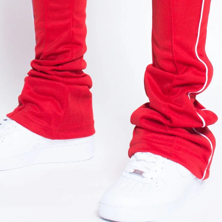 2022 Mens Skinny Trousers Polyester Line Stripe Track Pants Fit Stacked Sweatpants Men 3M Reflective joggers With Drawstring