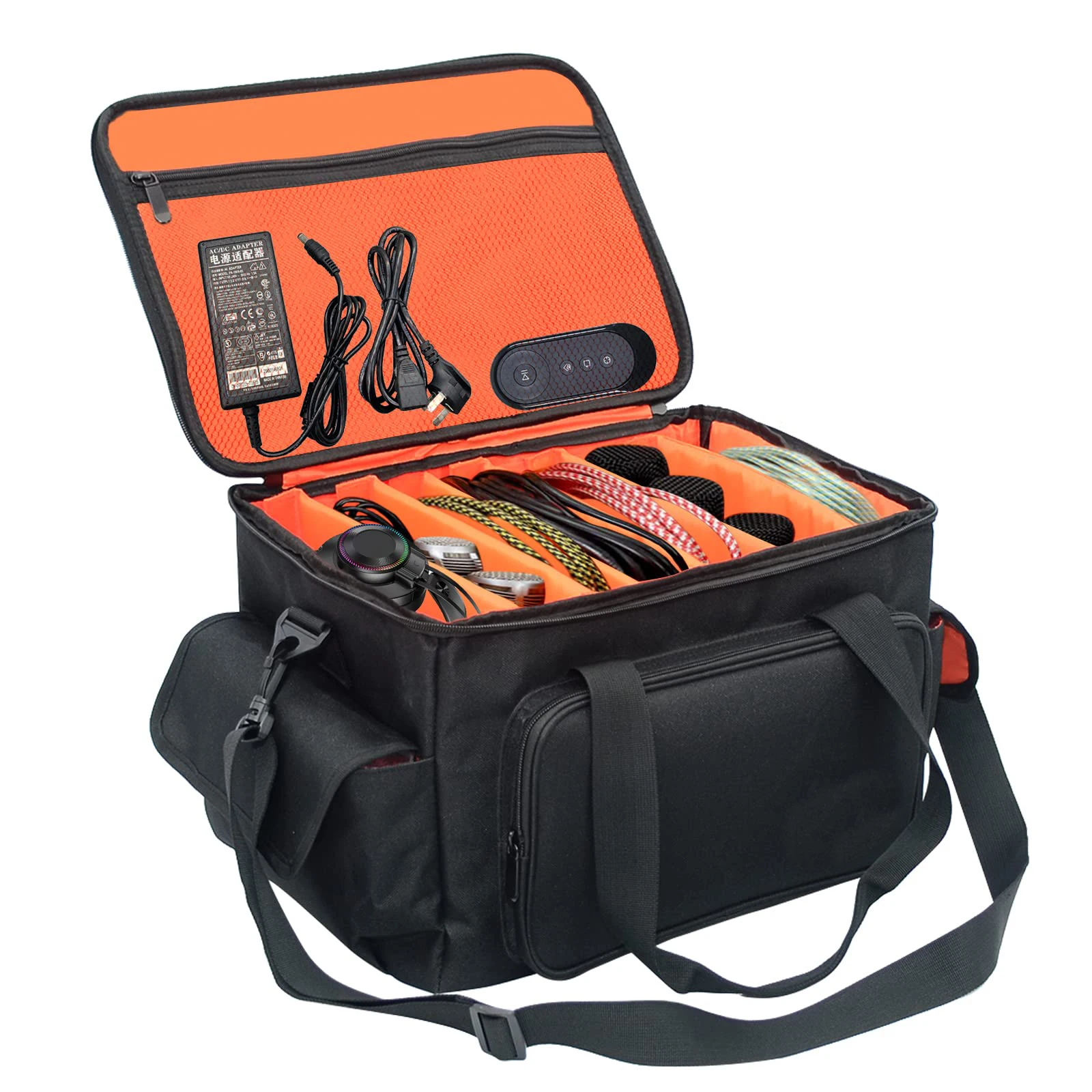 High Capacity Gig Band Cable File Bag, 600D Oxford With with Adjustable Dividers and Double Separate Bags