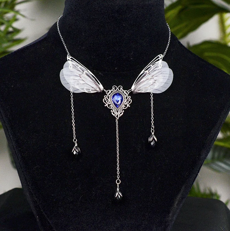 Crystal Pagan Fairy Forest Butterfly Teardrop Necklace Forest Goddess Jewelry for women
