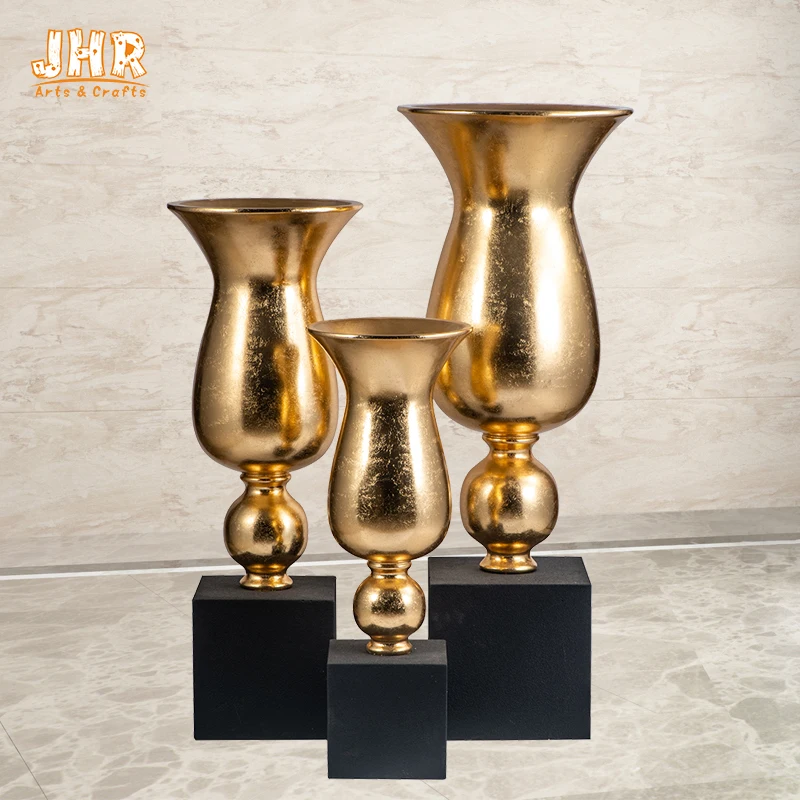 Cup Shape Floor Vases Homewares Decorative Items Gold Leafed Fiberglass Table Vases