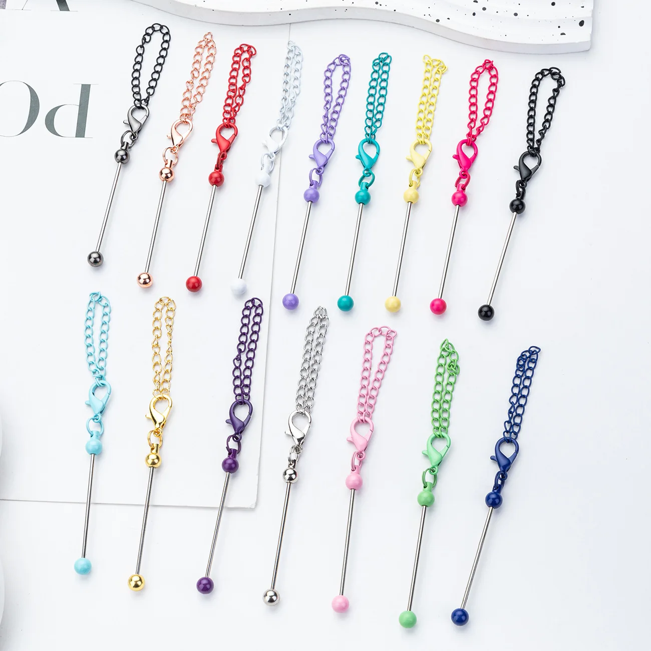 Various Color Mini Bar Beaded Key Chain Metal DIY Craft Jewelry Accessories Key Ring