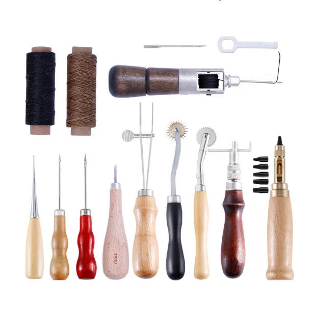 Stainless Steel Leather Paper Cloth Tracing Wheel Sewing Tool with Wooden Handle for DIY