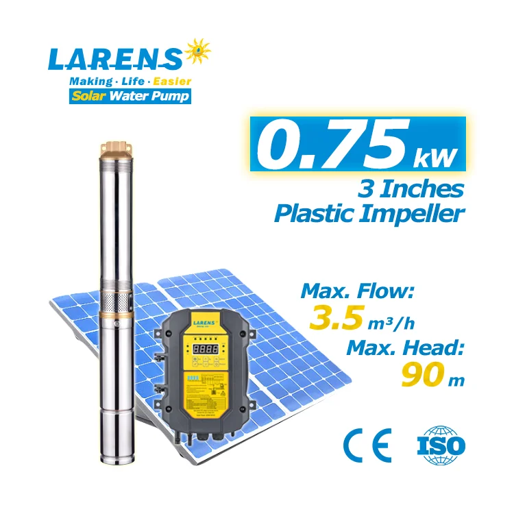 LARENS 3 Inches Plastic Impeller Solar Water Pump 0.75 kW Pump Water Solar System for Irrigation