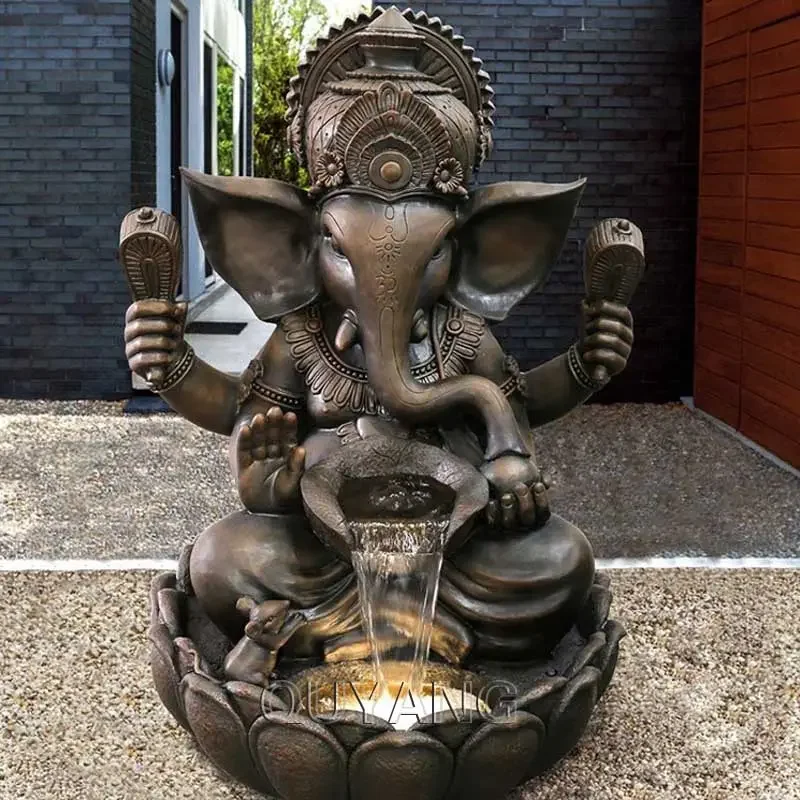 QUYANG Indian Religious Garden Life Size Abstract Metal Hindu God Brass Ganesha Sculpture Bronze Lord Ganesh Statue