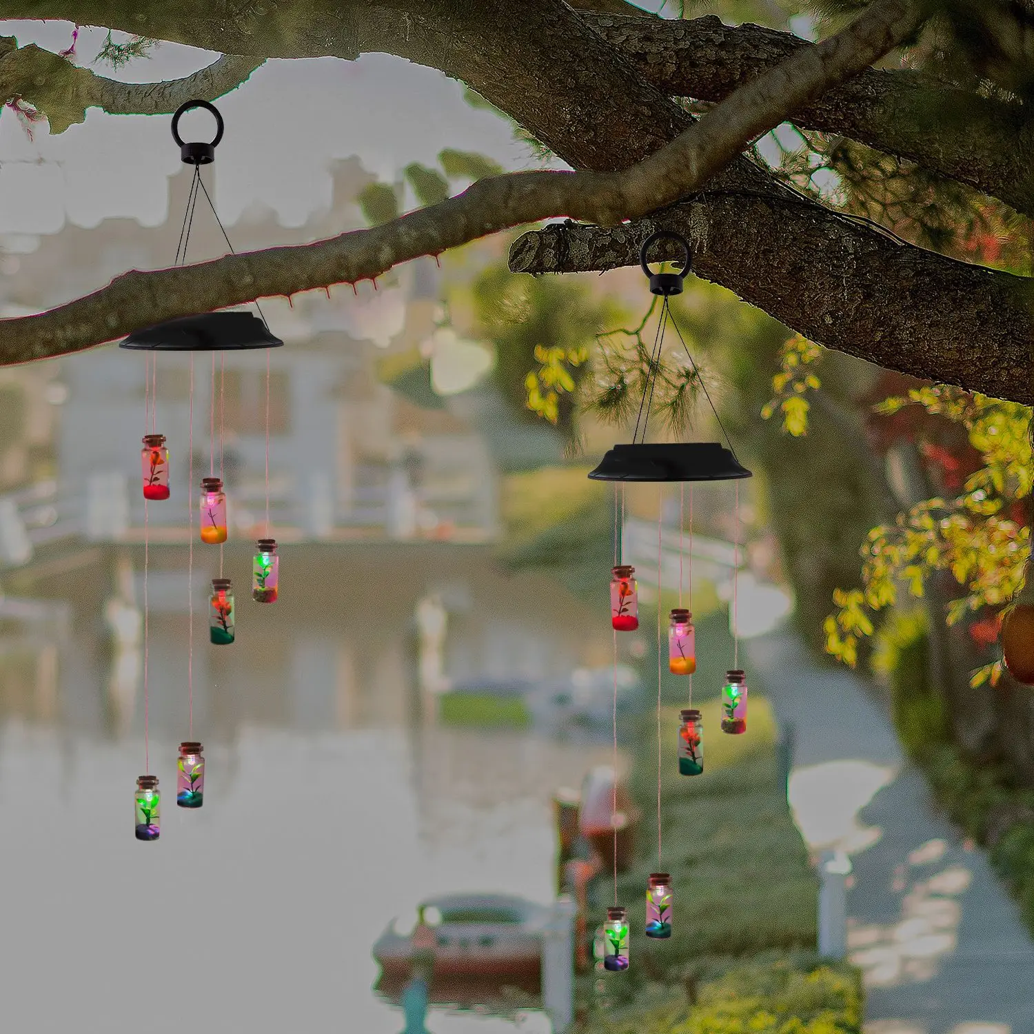 
Wishing Bottle Wind Chimes Solar LED Lights Yard Decorations Garden Decorations Outdoor Solar Lights 