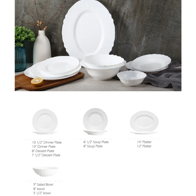 10.5 Inch Unbreakable Flower Shape Dinner Plate Opal Glass Wedding Hotel Buffet Dinner Plate Dish