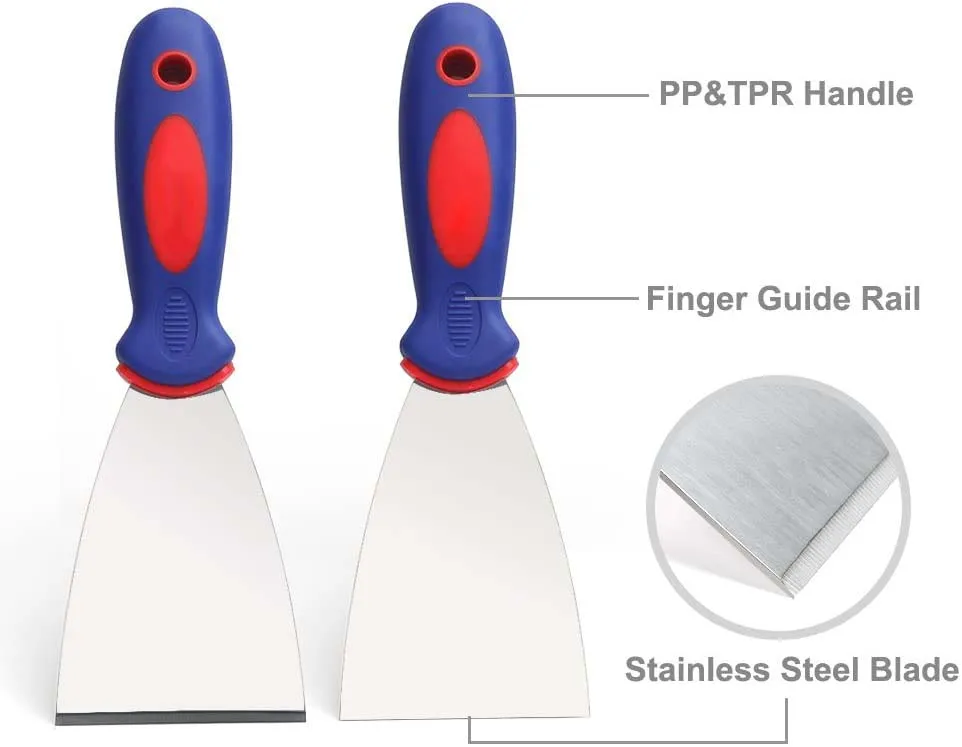 4-Piece Paint Wallpaper Scraper Set Putty Drywall Joint Knife Plastering Tools with Soft Grip Handle