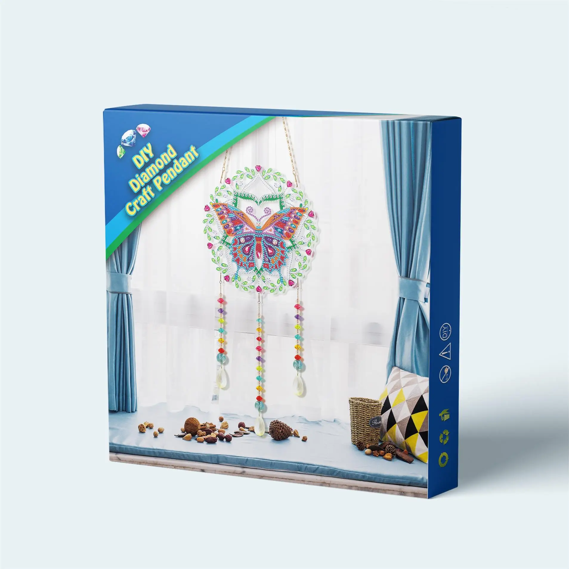 LS 5D DIY Diamond Painting Christmas Diamond Painting Butterfly Pendant DIY Butterfly Embroidery Wind Chime Decoration Painting