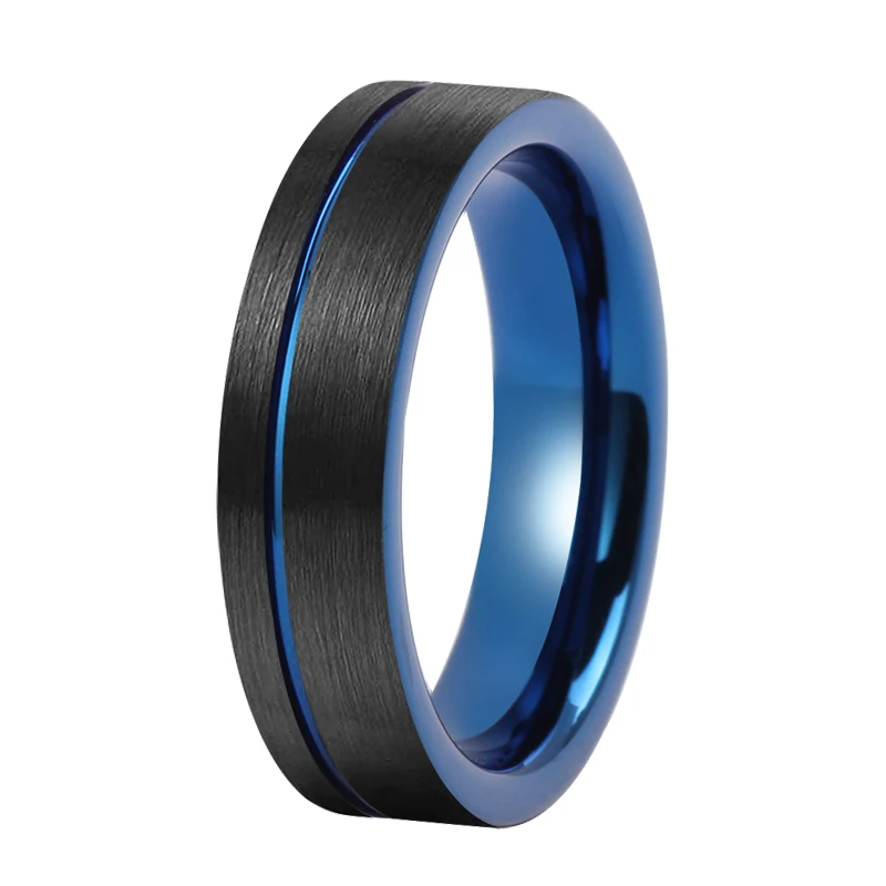 Tizti Jewelry Matte Finish Black with Rose Gold Plated Two-Tone Offset Groove Tungsten Rings Fashionable Men Wedding Bands