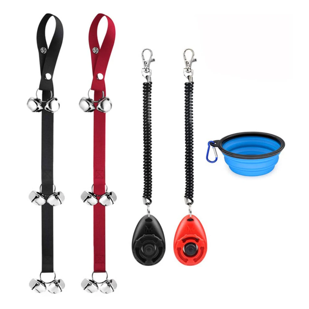 Adjustable housebreaking dog doorbells training clickers with bowl pet accessories