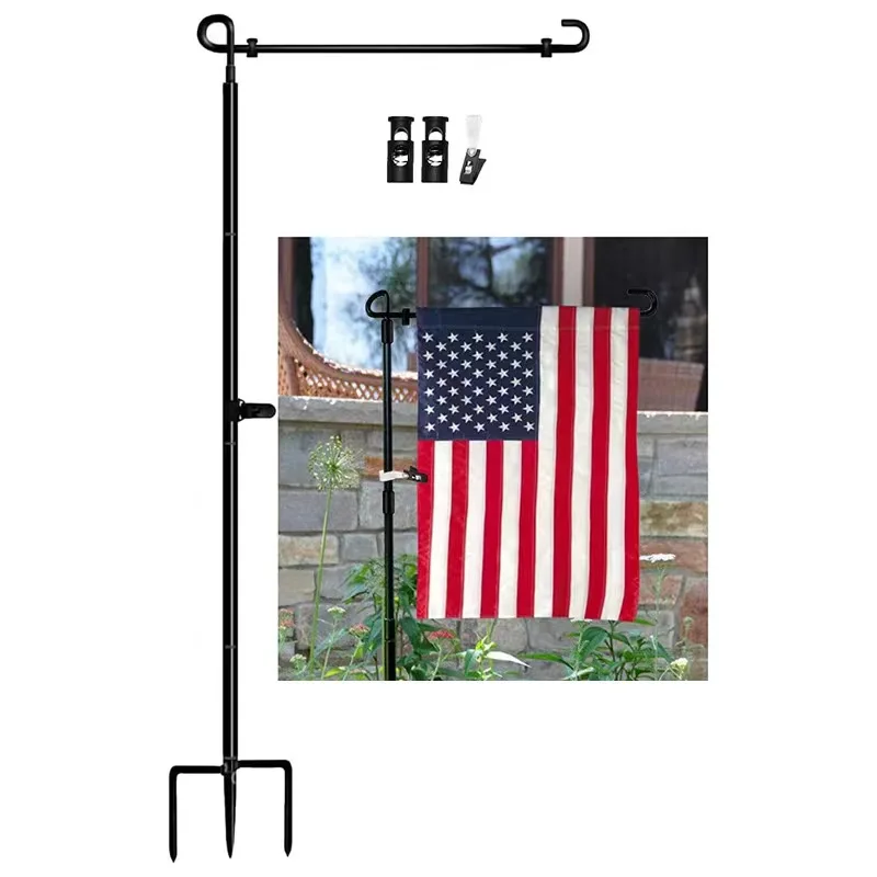 Decorative Garden Yard Flag  Metal Powder-Coated Weather Proof Flag Holder pole with Clip and Stopper Garden pole stand