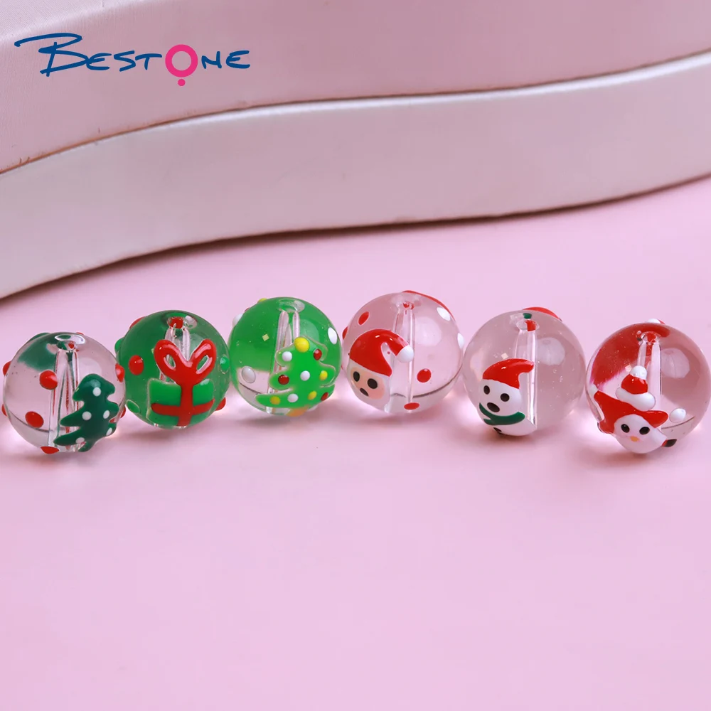 Bestone Cute Hand Painted Christmas Beads Lampwork Christmas Glass Beads Wholesale for Jewelry Making