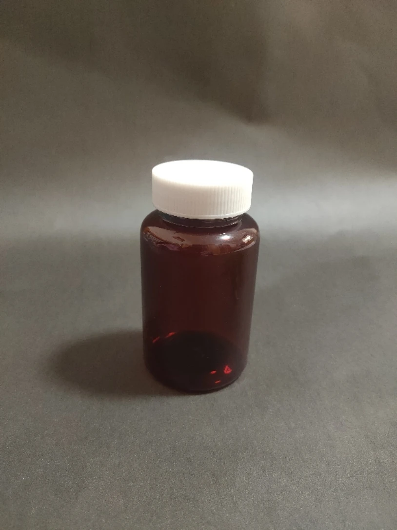 200cc Amber plastic bottle with aluminum foil  and white Lids