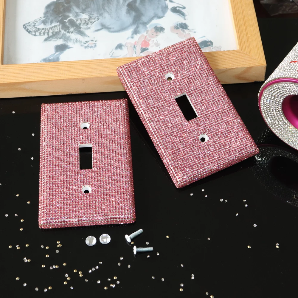 Bling Fashion Outlet Protective Crystal Diamond Rhinestones Wall Plate Panel 1 Gang Toggle Light Decorative Socket Switch Covers