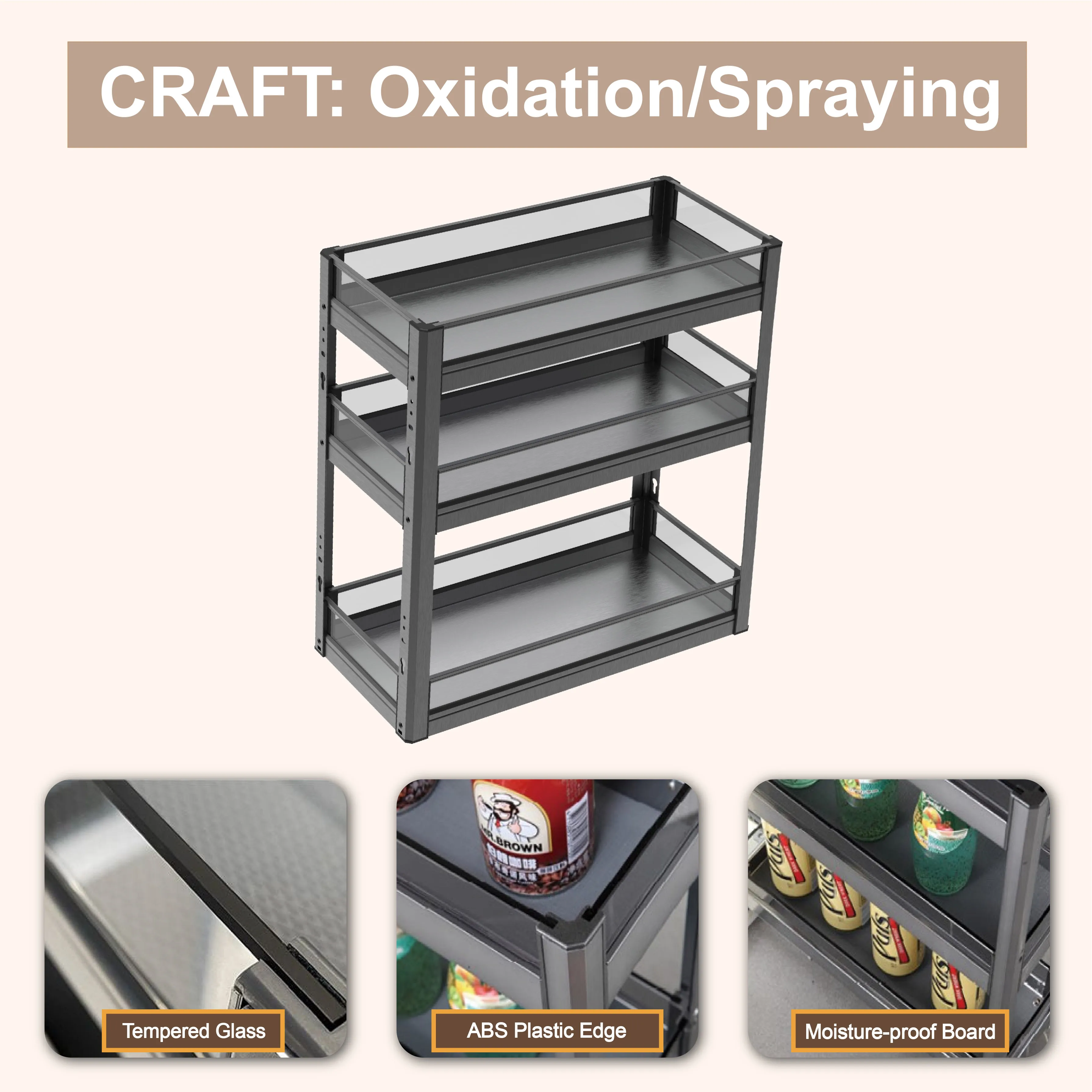 Retractable Kitchen Storage 25cm Shelf Hardware to Join Cabinet Pull Out Organizer Under Sink Glass 3 Layer Bottom Bottle Basket