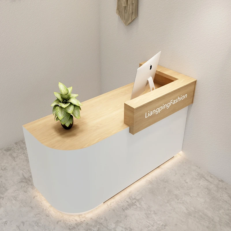 USA CA UK AU GER Local Stock Customized Simple Clothing Store Barber Shop Small Curved Reception Desk With Logo