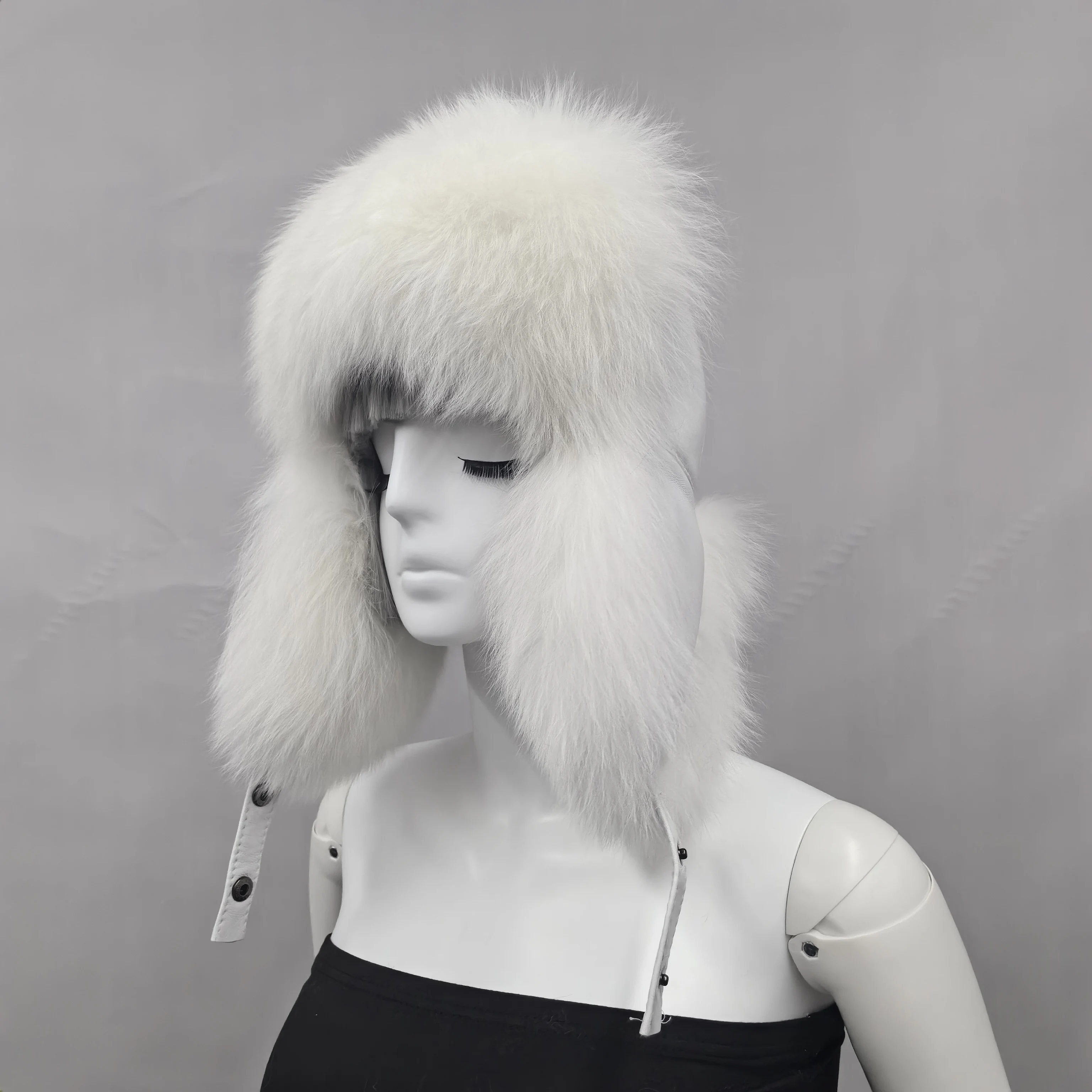 FUR WINTER A032 Custom plaid trapper hat Soft Rabbit Fur snow ski trapper hat with strap Winter Aviator hat