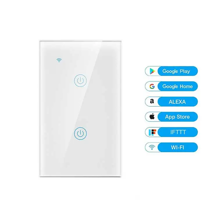 Северная Америка беспроводной 2 Gang закаленное стекло панель Tuy Tuya филиал Wi-Fi Умный выключатель освещения для жилых помещений