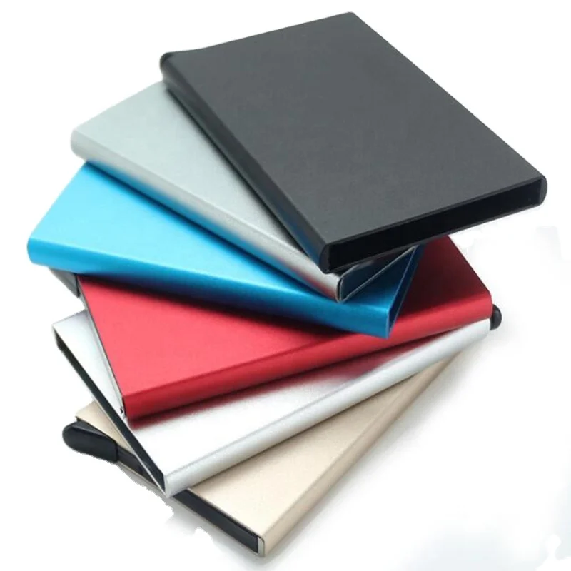 2022 designer  Custom Logo Fashionable PVC Leather Aluminum Metal RFID Blocking ID Credit Card Sleeve Card Holder