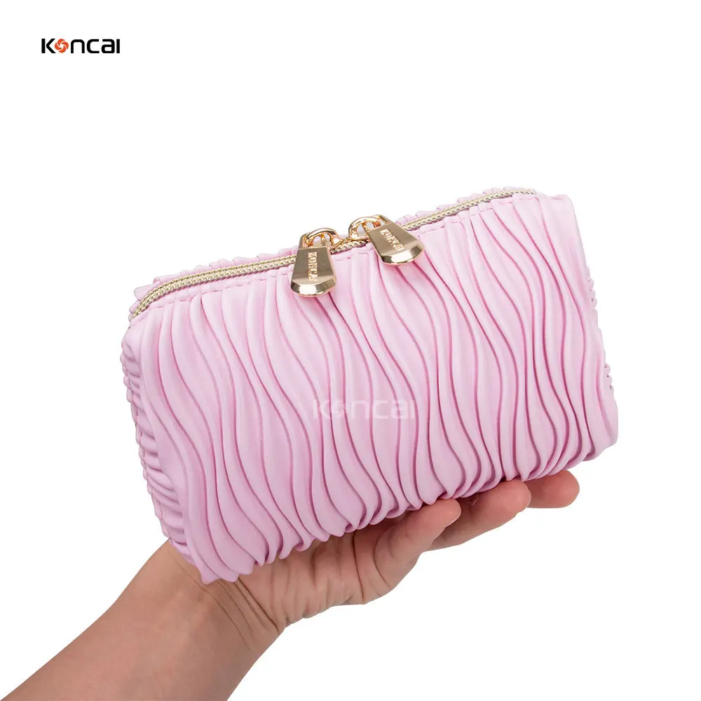KONCAI leather cute bag cosmetic accessories women beauty purse travel vanity organizer small makeup pouch