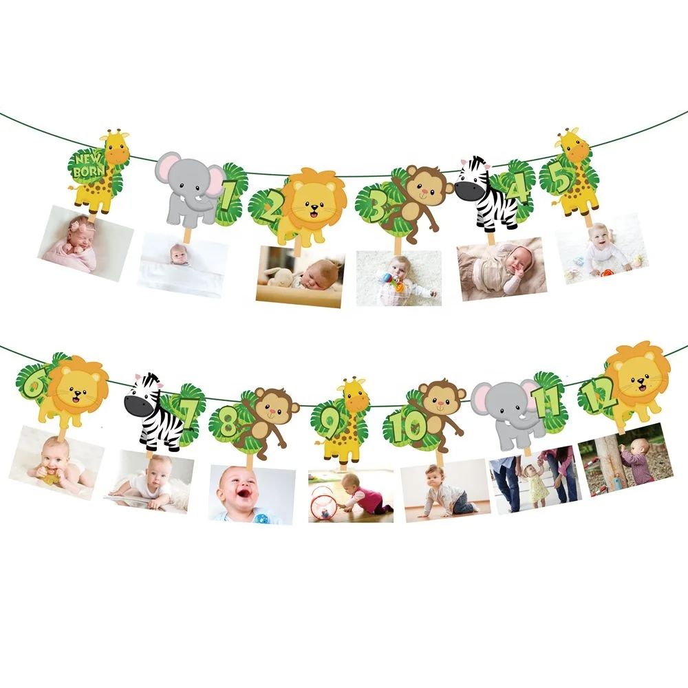 BA176 13Pcs baby shower party supplies new born party jungle animal banner jungle theme party decoration for baby